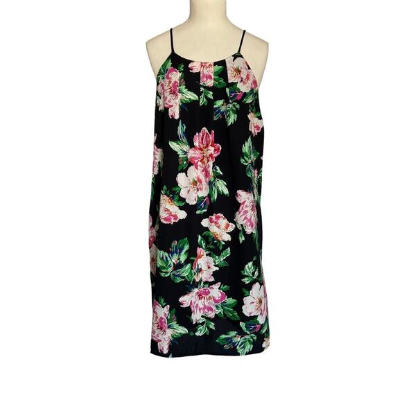 Monteau Black Floral Halter Swing Dress Size Large - Picture 1 of 7
